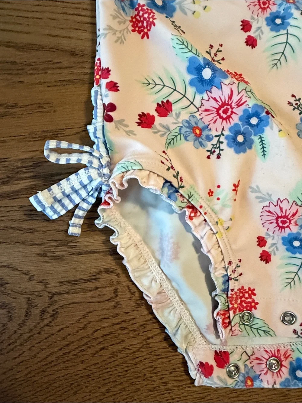 Ruffle Butts Floral Long-Sleeve Rashguard One-Piece - Blue, Pink, Cream